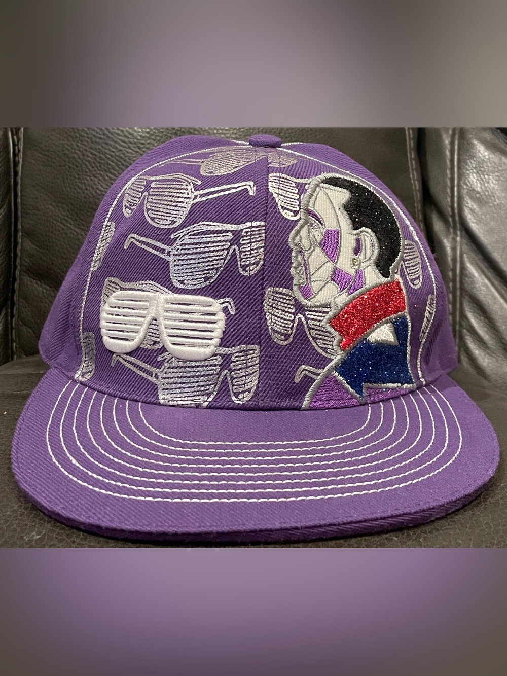 HTF Kanye West by KB ETHOS Original Glitter Shutter Shades Fullback Hat Purple M